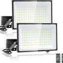 Onforu 100W Dusk to Dawn LED Outdoor Flood Light with Timer, 9000LM Adjustable Brightness Work Light, IP66 Waterproof Security Light with Plug for Yard 2 Pack