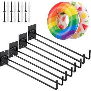 4 Pcs Metal Pool Float Storage Holder, 17.3 Inch Heavy Duty Wall Mount Pool Float Organizer Storage Rack with Hangers for Swimming Ring, Towel, Tools & More Indoor Outdoor