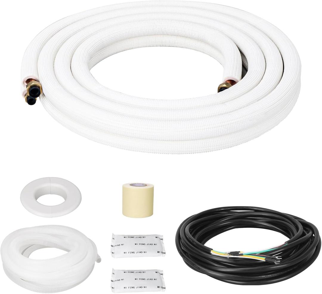 NEAGLORY 10 Ft Mini Split Line Set 1/4" & 3/8" O.D. Twin Copper Tubing Insulated Coil Copper Pipes HVAC for Mini Split AC and Heating Equipment