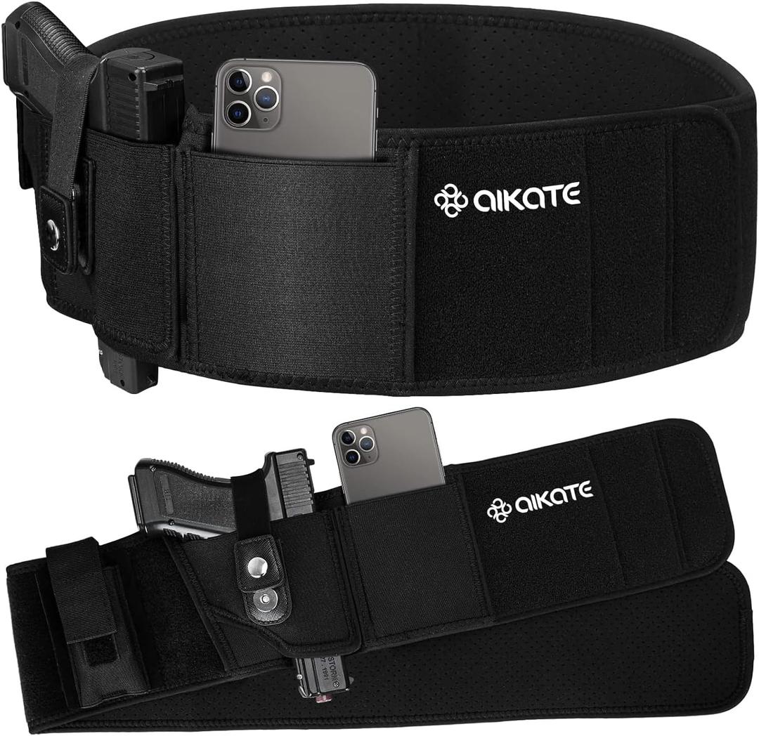 AIKATE Upgraded Belly Band Holster for Concealed Carry, Deep Concealment Gun Holster for Men, Waistband Holsters Fits for Glock 19, 17, M&P Shield 9MM Most Pistols (Fits Belly Up to 38", Right)