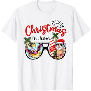 Christmas In June Sunglasses Santa Flamingo Summer Vacation T-Shirt for Men Women Kids (Small)