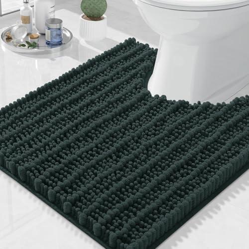 Arotive Luxury Chenille Toilet Rugs U-Shaped, Extra Soft Thick Absorbent Toilet Mat, Non-Slip Shaggy Plush Contour Bathroom Rugs, Machine Wash Dry Bath Rug Mat for Toilet Base 24"x24", Dark Green