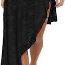 Women's Lace Asymmetrical Layered Hem Midi Skirt Sexy Elastic High Waisted Flowy Beach Long Skirts (Black, S)
