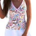 ROSEWE Two Piece Tankini Swimsuits for Women, Tummy Control Bathing Suit with Skirt, V-Neck Swimdress (Medium, White Paisley)