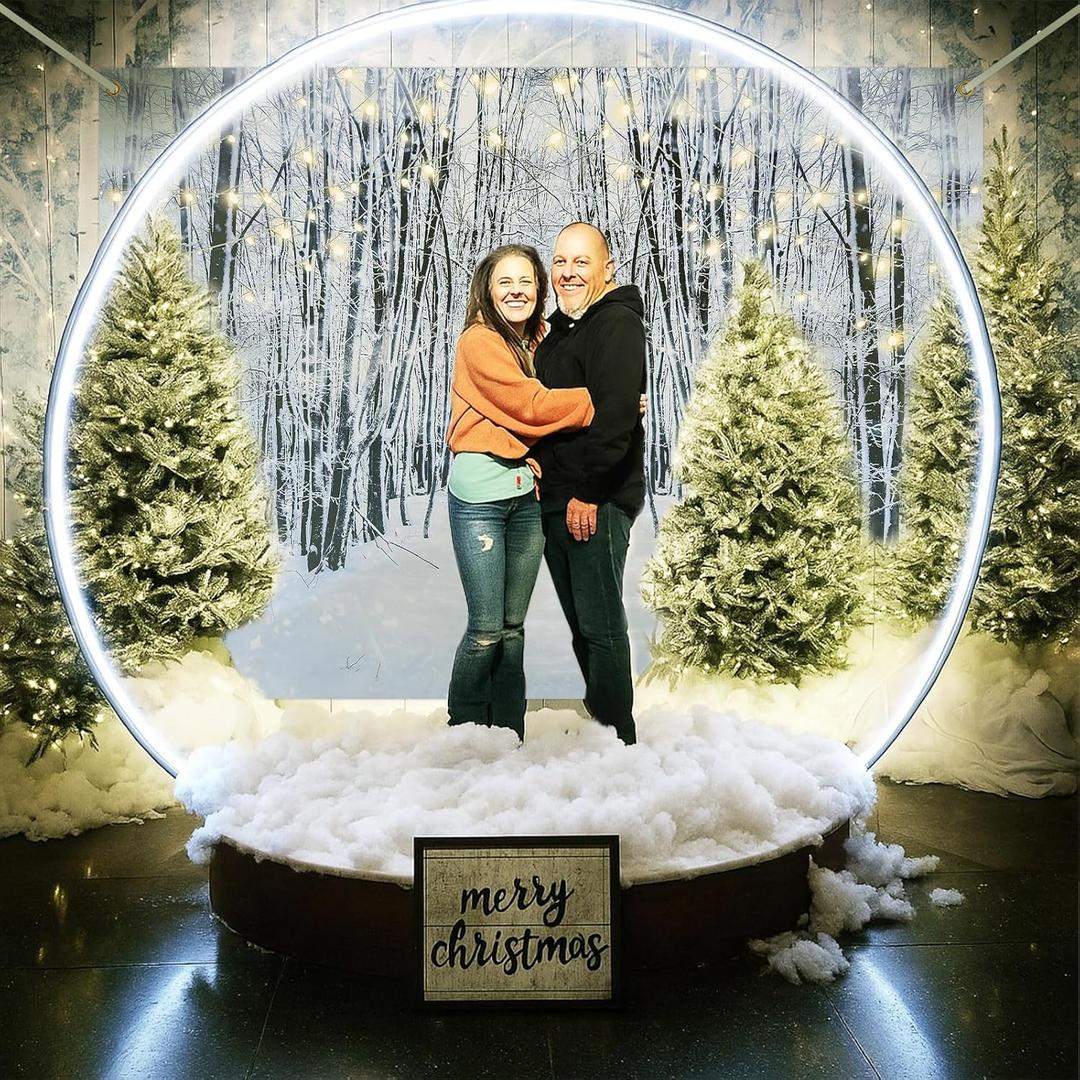 Giant Christmas Winter Snow Globe Photo Booth Life Size Christmas Photo Op for Family Church Business Celebration Event Indoor Outdoor Decor with 6.56 ft Round Arch, Cotton Snow, Backdrop