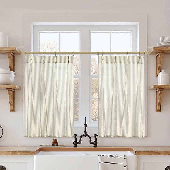 Lino Rosa Kitchen Window Curtains Over Sink, Rustic Country Pinch Pleated Linen Cafe Small Window Curtain for Half Bathroom Windows  (24"W x 36"L (Pack of 1))
