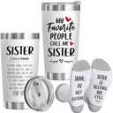 Sister Gifts for Mothers Day, Birthday, Best Big Little Soul Sister Ever Gifts for Women Best Friend, Funny Socks + 20 Oz Insulated Tumbler Cup