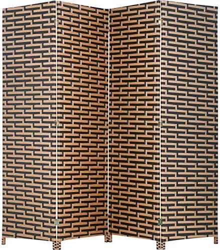 Room Divider Wood Screen 4 Panel Wood Mesh Woven Design Room Screen Divider Folding Portable Partition Screen Screen Wood for Home Office  