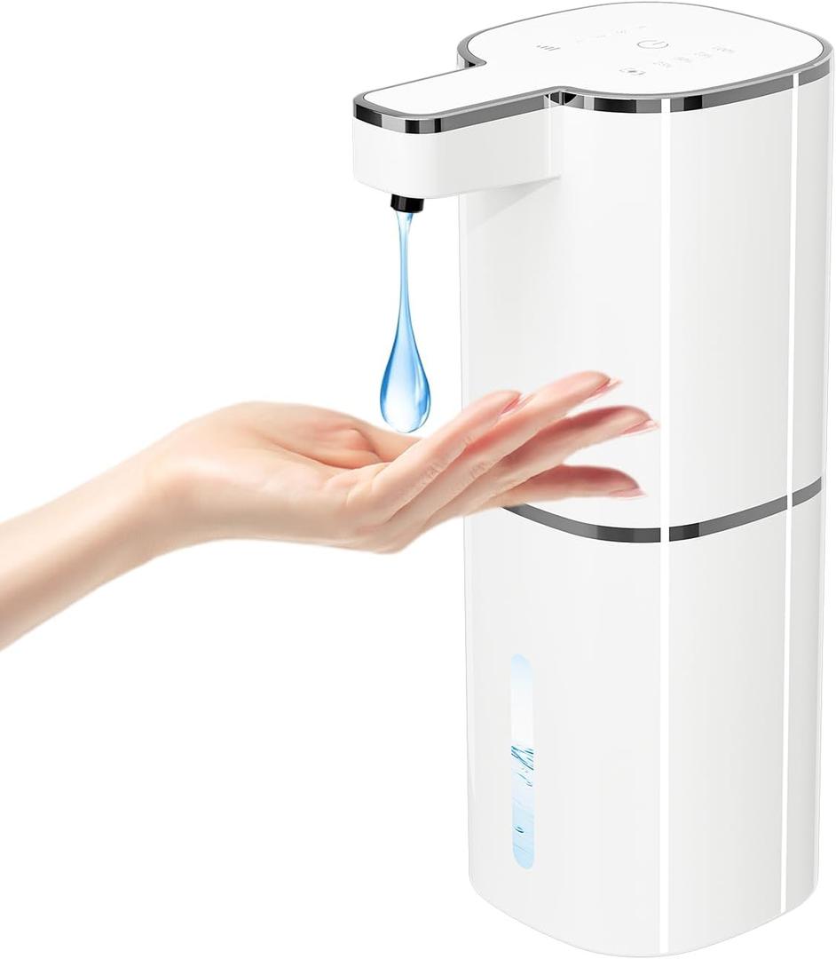 Automatic Liquid Soap Dispenser, Touchless Hand Soap Dispenser, USB Rechargeable, 4 Adjustable Levels, 14.2 oz (420 ml) Large Capacity, for Bathroom, Kitchen & School (White, Liquid)