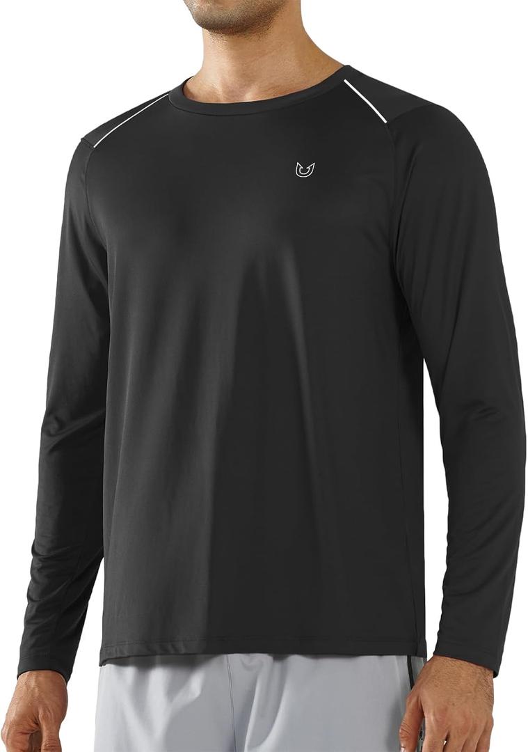 NORTHYARD Men's Long Sleeve Running Shirts Quick Dry Athletic Workout Gym Sun Protection UPF 50+ Shirt Hiking Swim Rash Guard (Large, Black)