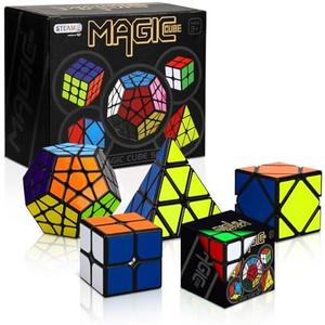 STEAM Life Speed Cube Set 5 Pack Magic Cube, Includes Speed Cubes 3x3, 2x2 S, Pyramid Cube, Megaminx Cube Puzzle Cube Bundle for Kids & Adults, Stocking Stuffers for Boys