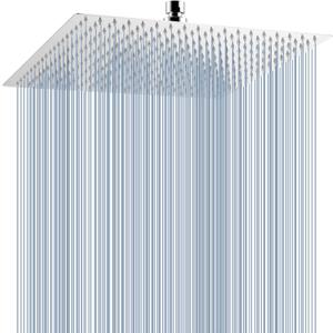 Voolan Oversize Rain Shower Head - High Flow Square Rainfall Showerhead - Waterfall Full Body Coverage - Universal Ceiling or Wall Mount (16 Inch, Chrome)
