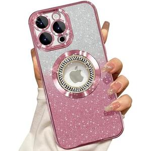 Misscase for iPhone 16 Pro Max Magnetic Glitter Case Compatible with MagSafe,Full Protection Slim Shockproof Anti-Scratch Case with Camera Lens Protector Logo View Dust-Proof Net for Women Pink