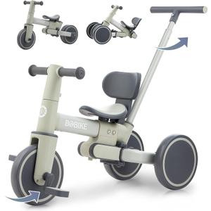 Bobike 5-in-1 Tricycle for Toddlers 18 Months to 5 Years Old, Toddler Bike, Kids Tricycle with Push Handle and Backrest, Toddler Balance Bike with Easy Assembly for Boys and Girls.(Green)