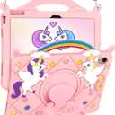 for iPad A16 Case/10th Generation Case - Girls Teens Cute Cartoon 10.9 Inch 2022 Tablet Cover with Rotating Stand Handle & Strap Soft Silicone 3D PK Unicorn Funda for iPad 11th 11 Inch 2025 (Pink)