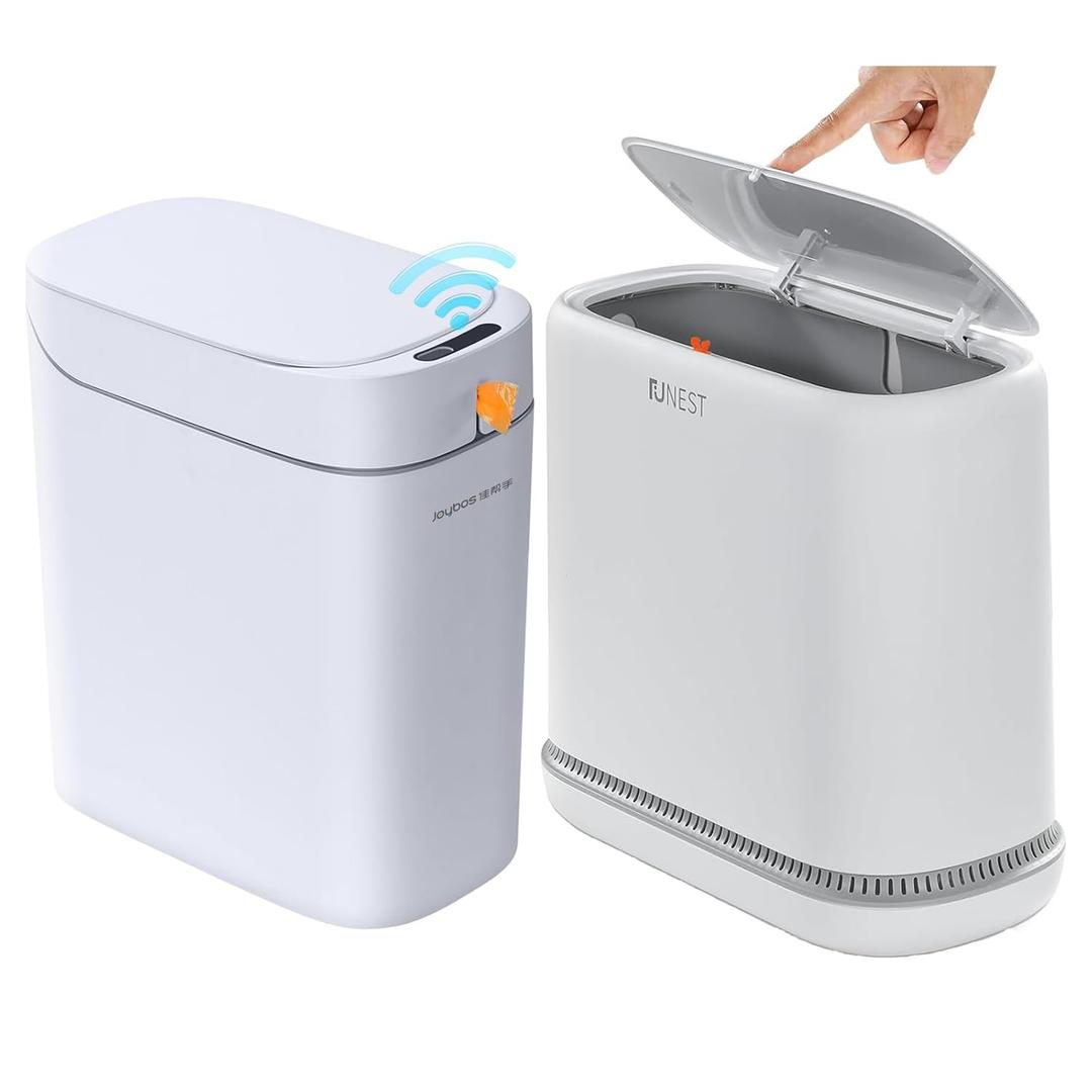 funest Smart Bathroom Trash Can with Lid 3.5 Gallon Rechargeable Motion Sensor Trash Can,Waterproof Automatic Garbage Can with Automatic Suction Bag Feature,Waste Bin for Bedroom, Kitchen, Office