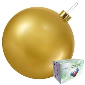 Inflatable Christmas Ornament Ball - 18" or 25" Indoor/ Outdoor Holiday Decorations - Reusable and Storage Friendly (Gold, 25”)