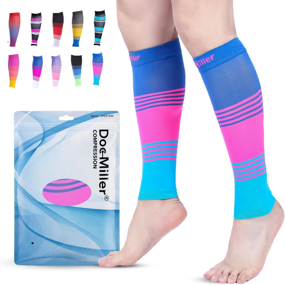 Doc Miller Calf Compression Sleeve for Men & Women – 20–30 mmHg Graduated Compression, Footless Compression Socks Alternative for Running, Shin Splints, Swelling, Varicose Veins –Calf Support, 1 Pair