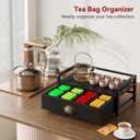 IBUYKE Tea Bag Organizer for Countertop,2 Tier Tea Box Organizer with Drawer,Wood Tea Bag Holder with Metal Frame,Tea Station Organizer for Kitchen Cabinet,Coffee Station,Office,Black UTCJ004B