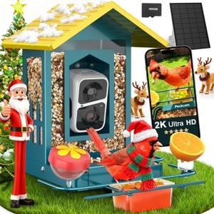 PeckCam Bird Feeder with Camera, AI Identify 10000+ Birds, 2K HD Video Bird Camera Live with Solar Panel, 32GB Card & DIY Add-ons, Smart Birdhouse Camera for Outdoor, Gift for Birds Lover, Metal (Green)