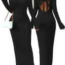 Narecte Fall Dresses for Women Long Sleeve Maxi Dress Backless Bodycon Dresses Casual Long Formal Dress (Medium, Black)