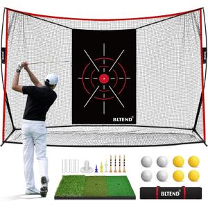 Bltend Golf Net - 10x7ft Golf Practice Nets for Backyard Driving - Heavy Duty Golf Hitting Net with Tri-Turf Golf Mat - Personal Golf Training Equipment for Indoor Outdoor Use- Gifts for Men/Golfers