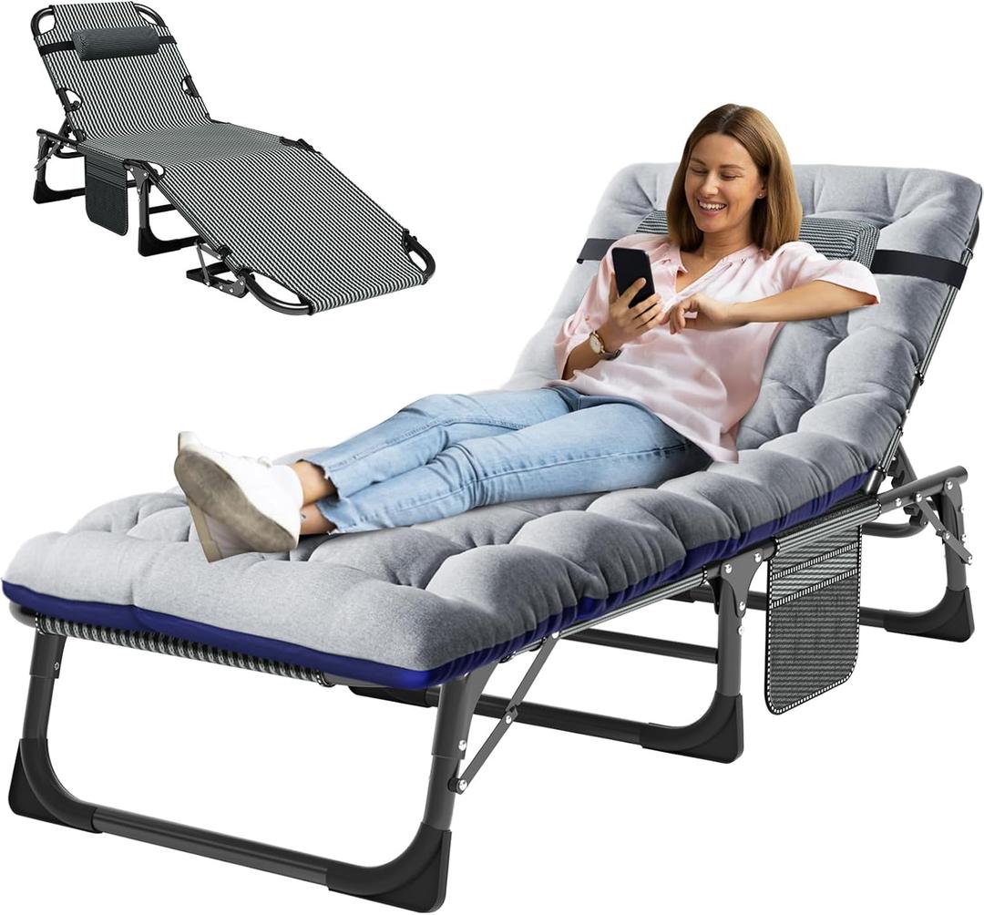 MOPHOTO Folding Chaise Lounge Chair 5-Position, Folding Cot, Heavy Duty Patio Chaise Lounges for Outside, Poolside, Beach, Lawn, Camping, 75.2 inches x 26.8 inches x 11.8 inches