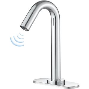 Touchless Bathroom Faucet, Automatic Sensor Faucet, Commercial Faucet Gooseneck, 10" Tall, Polished Chrome