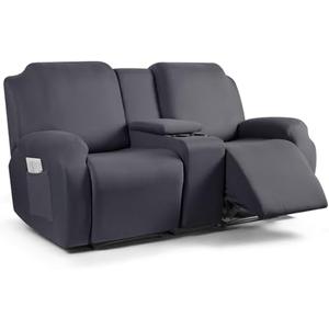 TAOCOCO Reclining Loveseat with Middle Console Slipcover, 4 Piece Polyester Fabric Stretch Loveseat Reclining Sofa Covers (Dark Gray, 2 Seat Recliner Cover with Console)