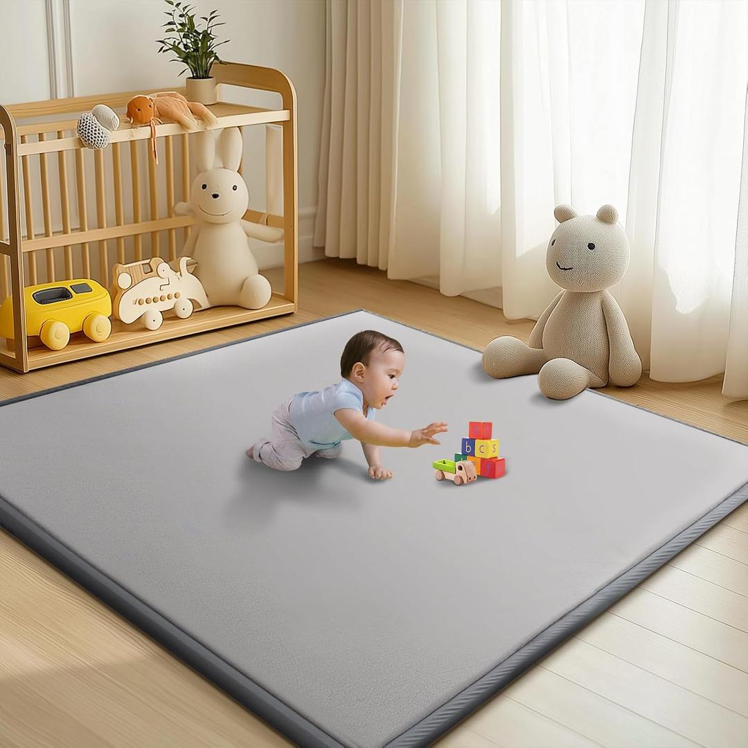 Baby Play Mat for Floor - 1.4" Thick Memory Foam Rug, 50"x50" Playpen Tummy Time Mat, Soft Velvet Nursery Rug, Large Padded Crawling Mat, Cushioned Pads for Playroom Toddlers, Infants, Yoga, Tatami (Grey)