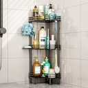 HapiRm Corner Shower Caddy Standing - 3 Tier Shower Organizer Corner with Soap Holder, Rustproof Bathroom Standing Organizer with 4 Hooks, Black