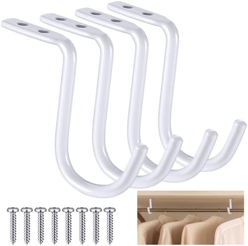 Gisafai 4 Pcs Closet Rod Center Supports 1-1/2 Inch Heavy Duty Metal Wall Mount Brackets for Shelf Closet Rod Clothes Storage(White)