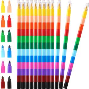 Leinuosen 12 Pieces Colorful Stacking Crayons Stackable Buildable Crayons for School Office Supplies, 12 Colors