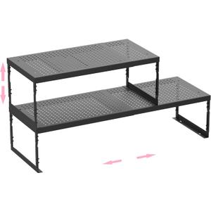Stackable Expandable Metal Shelf Organizer - Adjustable Wire Storage Rack with Holes for Kitchen, Bathroom, Cabinet, Office - Space Saving, Durable & Sturdy Design2PACKS/Large/Black