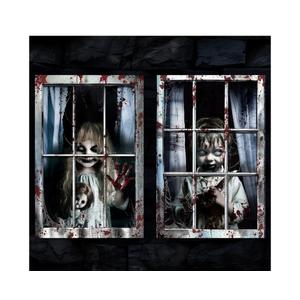 2 Pcs Halloween Boy and Girl Scary Curtains, Black and White, 47.2 x 31.5 Inches, Unique Design, Polyester Fabric, Easy to Install, Indoor and Outdoor Window Decor