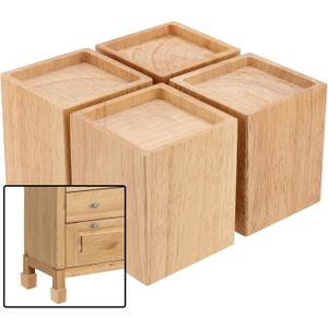 HOZEON 4 Pack 4 Inch Wood Bed Risers, Heavy Duty Furniture Risers, Wooden Furniture Lifters Square Bed Frame Lifters Extenders for Couch, Sofa, Bed, Chair, Dark Brown