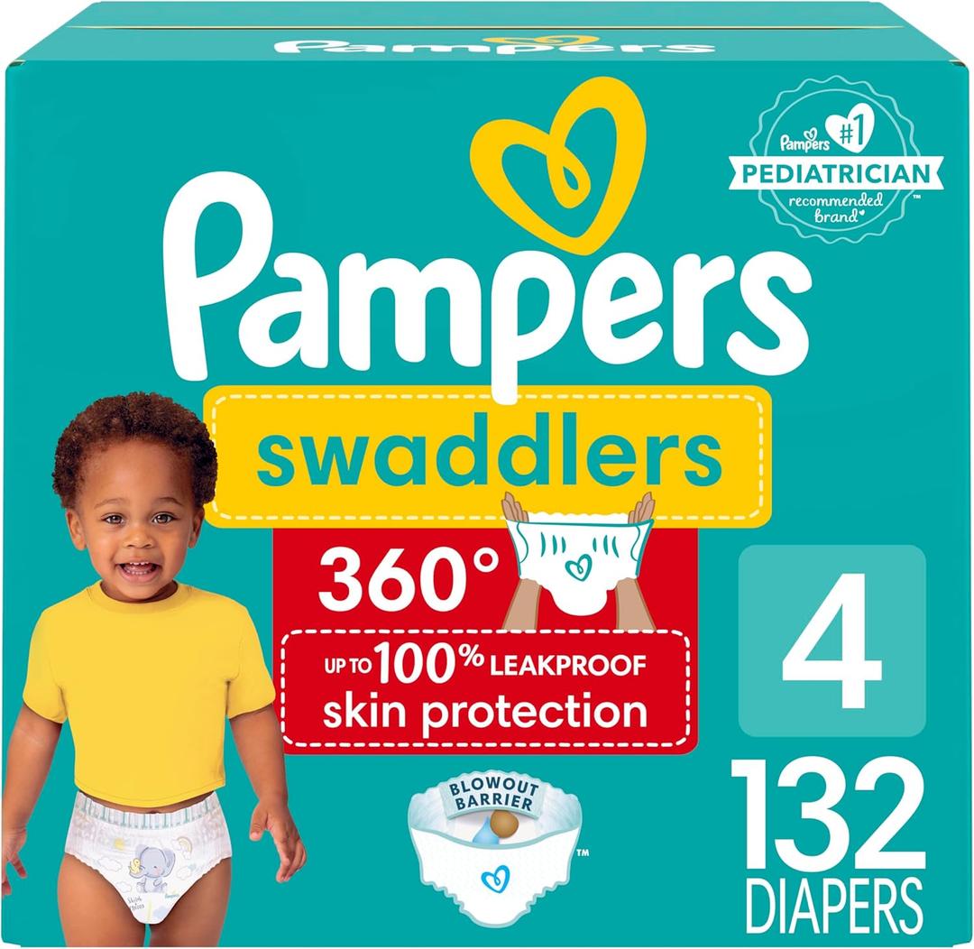Pampers Diapers - Swaddlers 360 - Size 4, 132 Count, for up to 100% Leakproof Premium Skin Protection