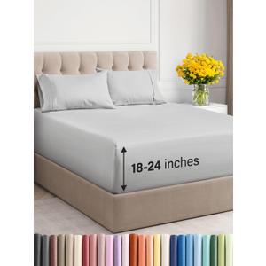 Extra Deep Twin Sheet Set - 4 Piece Breathable & Cooling Sheets - Hotel Luxury Bedding Set with 18-24 Inch Extra Deep Pockets - Easy Fit - Super Soft, Wrinkle Free and Comfy - French Grey, Twin Size (03 - French Grey)