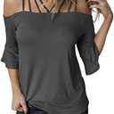 Hilltichu Womens Spaghetti Straps Cold Shoulder Shirts Casual Half Sleeve Tops Size XL