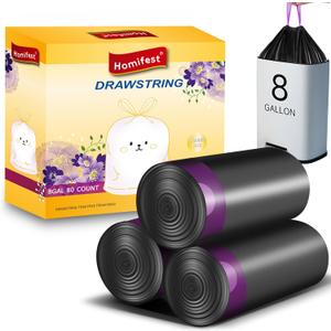 8 Gallon Drawstring Trash Bags,80 Count Black