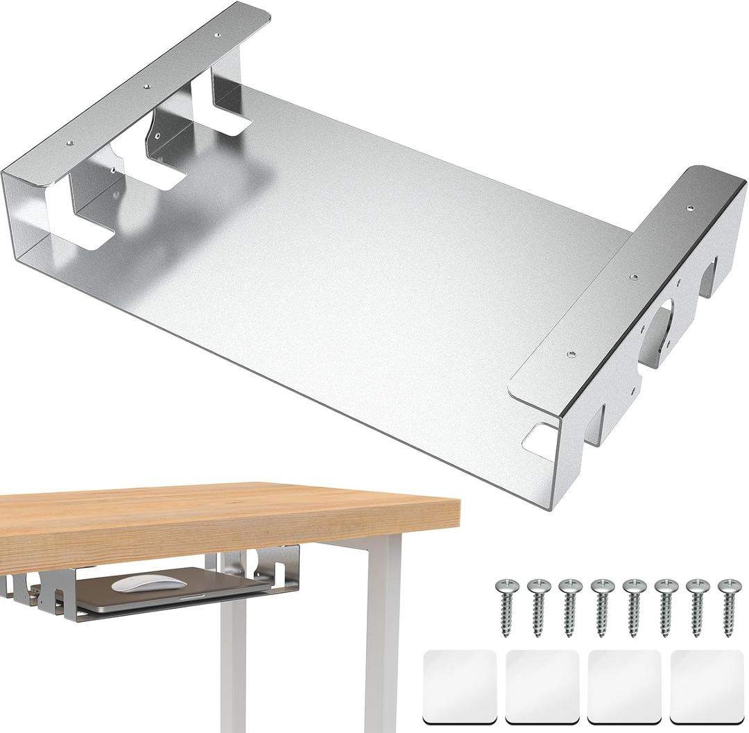 Upgrade Under Desk Shelf with Heat Dissipation - Under Table Shelf for Laptop, Audio, Game Console Device - Work Station, Standing Desk