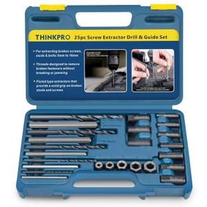 Broken Bolt Extractor, 25 PCS Drill Bit Extractor Set,Easy Out Drill Bit Guides,Drill Extractor Kit for Removing Stripped,Damaged,Rusted, Rounded-Off Bolts, Automotive Nuts & Screws (25-piece)