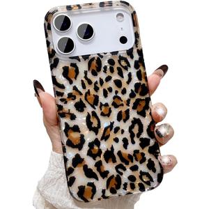 for iPhone 17 Pro Case,Luxury Sparkle Bling Cute Translucent Clear Vintage Cheetah Leopard Print Soft Silicone Cover for Girls Women Protective Phone Case 6.3'' 2025, Brown