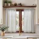 jinchan Striped Linen Kitchen Curtains 45 Inch Cafe Tier Curtains Balanced Stripe Farmhouse Small Drapes for Bathroom Laundry Over Sink Half Window Light Filtering 2 Panels Blue on Linen
