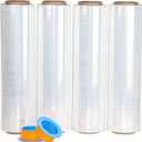 BOMEI PACK Clear Stretch Wrap Roll with Plastic Handle 18" x 1000 Feet 80 Gauge 4 Pack, Shrink Wrap Heavy Duty, Self-Adhering Plastic Wrap for Shipping, Moving