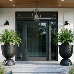 KOL Planters Flower Pots, Large Plastic Urn Planters for Indoor Outdoor Plants, Black Pedestal Planter Pots, 23 Inch Tall Decorative Planters with Drainage Holes & Plugs for Patio Garden, 1 Pack, Single: 23"