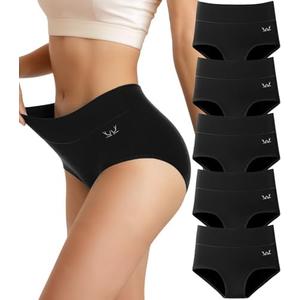 Saliryj Women's Cotton Underwear High Waisted Underwear Soft Briefs Full Coverage Ladies Panties 5 Pack(Regular & Plus Size), Medium