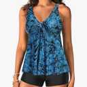 Holipick Two Piece Tankini Swimsuits for Women Tummy Control Bathing Suits Flowy Tankini Top with Boy Shorts,Size 60