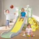6 in 1 Toddler Playset Toddler Slide and Climber Playset, L-Shaped Kids Slide with Basketball Hoop, Telescope & Storage, Sturdy Indoor Outdoor Playground, for Boys Girls 1-3+, Style A