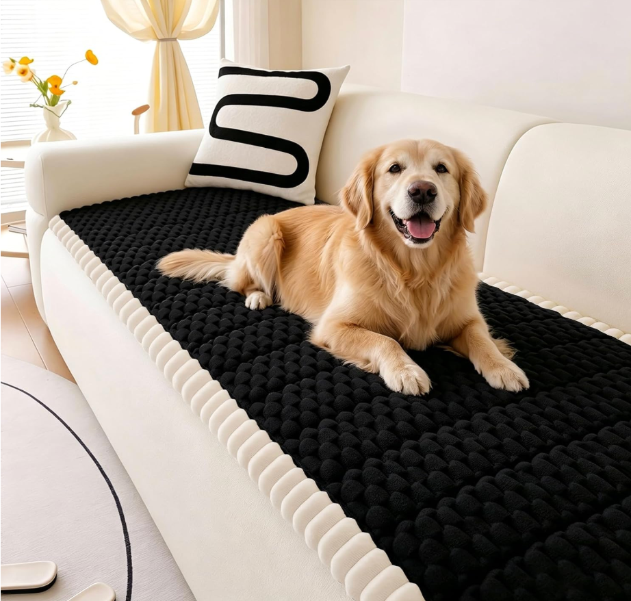 Non Slip Couch Cover for Dogs & Pets, Washable Sofa Seat Protector Pad, Durable Pet Friendly Couch Cushion Cover, Quilted Anti-Slip Couch Protector for 3 Cushion Sofas, Black, 27.6"x59"
